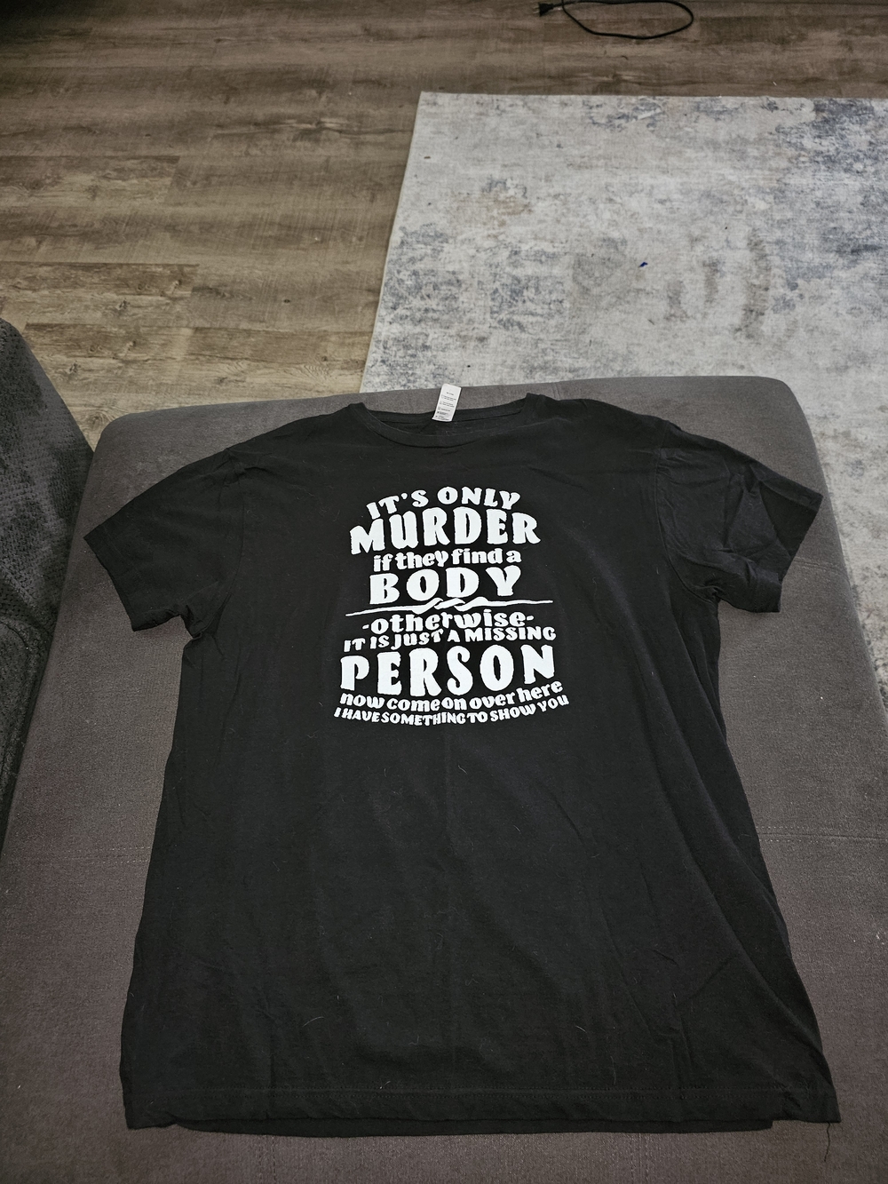 Black Graphic Short Sleeve Men's T‑Shirt with White Text